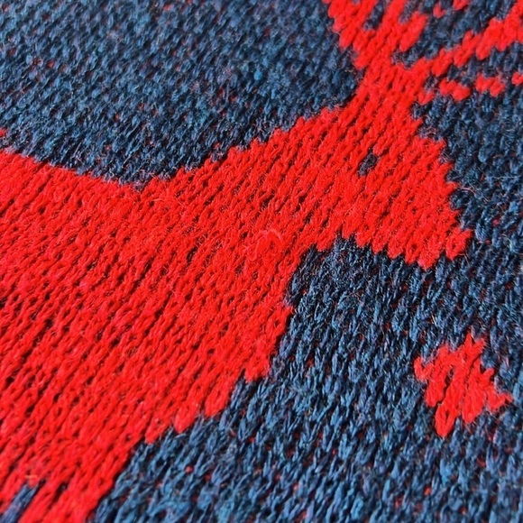 Vintage Fairisle Reindeer Navy Red Printed Crewneck Sweater - Picture 10 of 10